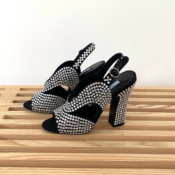 PRADA - Crystal Block Heel Open Toe Pump - Picture 1 of 15